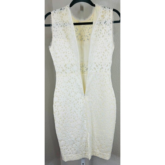 Elizabeth and James Levine Ivory Midi‎ Dress Laser Cut Bodycon Sheer Panel NEW 4 - Picture 8 of 15